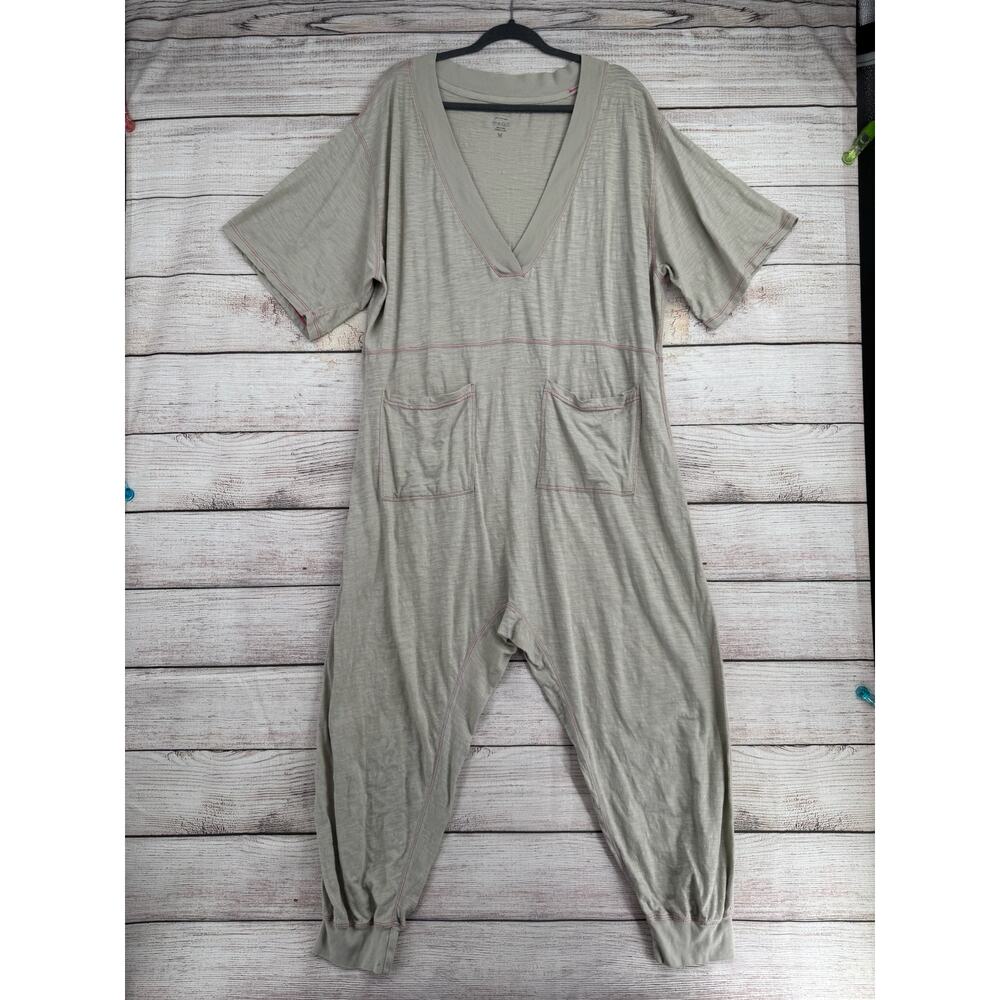 Natural Life Charlie BOHO Utility Lounge Jumpsuit‎ Womens M Light Green V-Neck